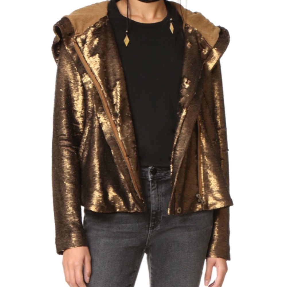 Free people sequins hoodie coat